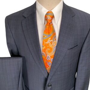 Hart Schaffner Marx Suit Mens 41R Navy Blue Glen Plaid Corporate Timeless Office